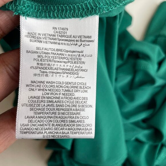 BCBGeneration Green Wrap Tie Ruffled V Neck 3/4 Sleeve Dress Sz Medium Occasion - Picture 8 of 9